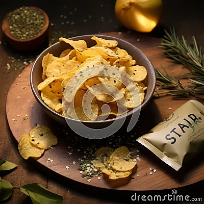 Culinary Delight: A Bowl Overflowing with Seasoned Potato Crisp Perfection Stock Photo