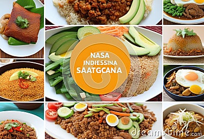 A Culinary Journey of Nasi Goreng, Sate Ayam, and Gado-Gado Stock Photo