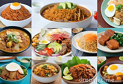 A Culinary Journey of Nasi Goreng, Sate Ayam, and Gado-Gado Stock Photo