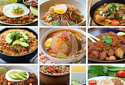 A Culinary Journey of Nasi Goreng, Sate Ayam, and Gado-Gado Stock Photo