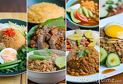 A Culinary Journey of Nasi Goreng, Sate Ayam, and Gado-Gado Stock Photo