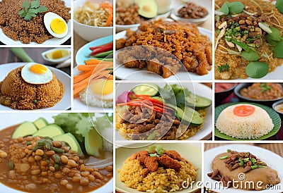 A Culinary Journey of Nasi Goreng, Sate Ayam, and Gado-Gado Stock Photo