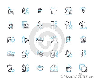 Culinary marketplace linear icons set. ere are original word keywords about Culinary marketplace:, Food, Cuisine Vector Illustration