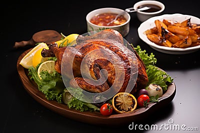 Culinary perfection Roasted chicken, beautifully browned and full of delectable, juicy taste Stock Photo