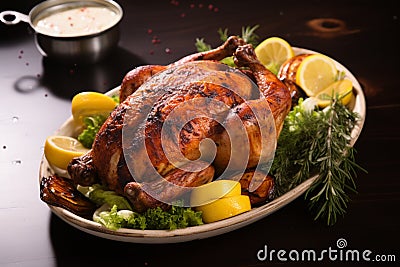 Culinary perfection Roasted chicken, beautifully browned and full of delectable, juicy taste Stock Photo