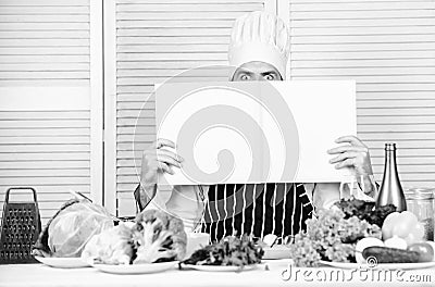 Culinary recipes book concept. Improve cooking skill. Useful book for cooking. Start culinary career. Ultimate cooking Stock Photo