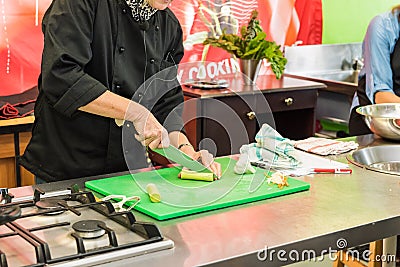 Culinary school knife skills training Stock Photo