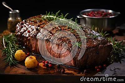 A Culinary Symphony: The Marvelous Composition of Roasted Meat in a Fantastic Display. Generative AI Stock Photo