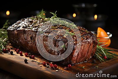 A Culinary Symphony: The Marvelous Composition of Roasted Meat in a Fantastic Display. Generative AI Stock Photo