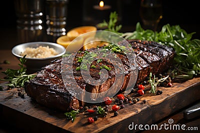 A Culinary Symphony: The Marvelous Composition of Roasted Meat in a Fantastic Display. Generative AI Stock Photo