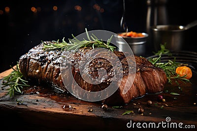 A Culinary Symphony: The Marvelous Composition of Roasted Meat in a Fantastic Display. Generative AI Stock Photo