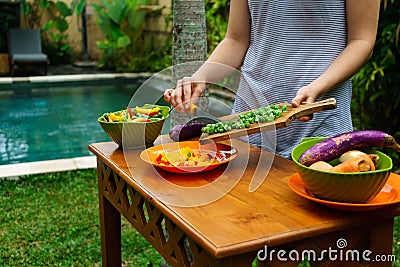 Culinary workshop. Vegetable salad Stock Photo