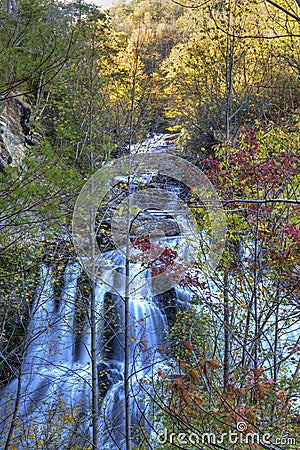 Cullasaja Falls Through Autumn Leaves Stock Photo