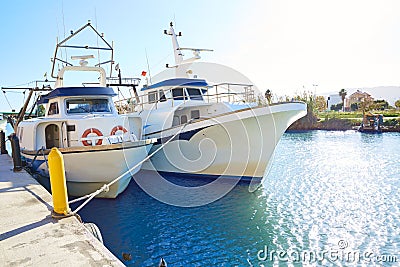 Cullera fisherboats port in Xuquer Jucar river Stock Photo