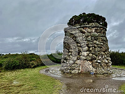 Culloden, Scotland, September 13, 2020. Memorial Cairn on Culloden Battlefield. Battle of Culloden 1745. Editorial Stock Photo
