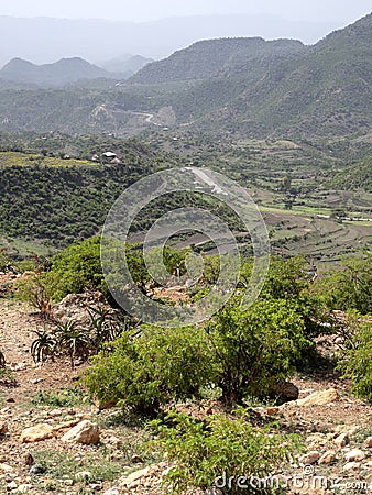Cultivated farmland in mountain landscape, Ethiopia Stock Photo