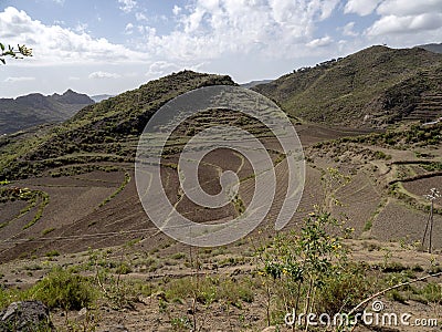 Cultivated farmland in mountain landscape, Ethiopia Stock Photo