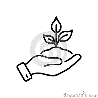 Cultivation Greenery Ecology Plant Linear Pictogram. Germinating Eco-Agriculture Outline Symbol. Hand Hold Organic Leaf Vector Illustration