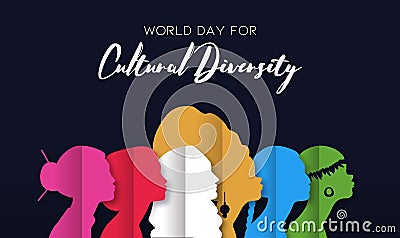 Cultural Diversity Day card of diverse women heads Vector Illustration