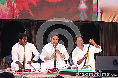 Cultural event - Evening musical celebration - Pongal festival in Pondicherry - harvest festival of South India - India tourism Editorial Stock Photo