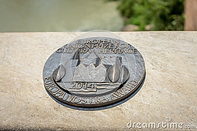 Cultural Heritage seal, Europa nostra award for the city of Cord Editorial Stock Photo