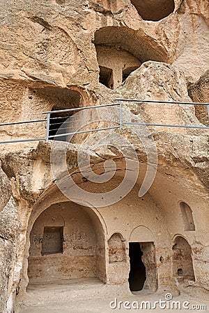 Cultural historical heritage of Georgia. Vardzia is an ancient cave city in the rock Stock Photo