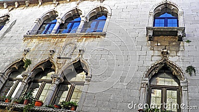 Cultural sight Gothic House or The Gothic Palace, Porec - Istria, Croatia / Spomenik kulture Goticka kuca Lion ili goticka palaca Stock Photo