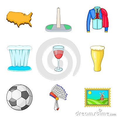 Cultural value icons set, cartoon style Vector Illustration