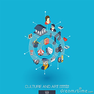 Culture and art integrated 3d web icons. Digital network isometric concept Vector Illustration