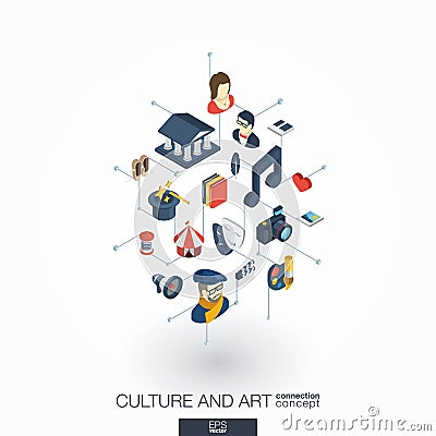 Culture, art integrated 3d web icons. Digital network isometric interact concept. Vector Illustration