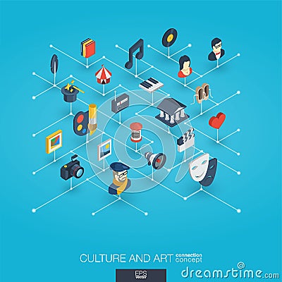 Culture, art integrated 3d web icons. Digital network isometric interact concept. Vector Illustration