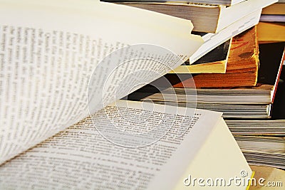 Culture and books, open pages, close up Stock Photo