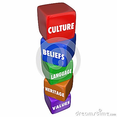 Culture Language Beliefs Heritage Values Cubes Stock Photo