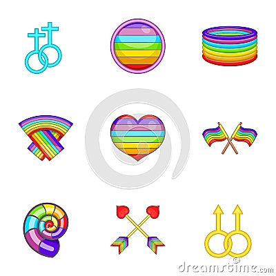 Culture LGBT icons set, cartoon style Vector Illustration