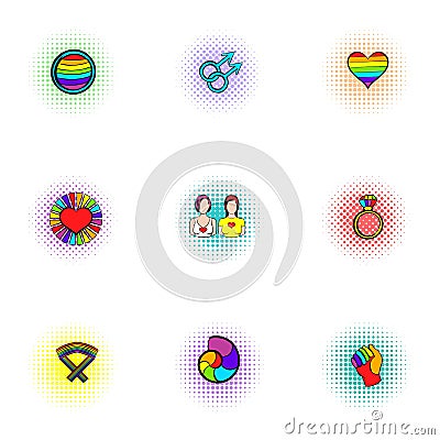 Culture LGBT icons set, pop-art style Vector Illustration