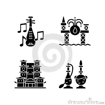 Culture of Singapore black glyph icons set on white space Vector Illustration