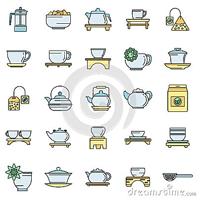 Culture tea ceremony icons set vector color line Stock Photo