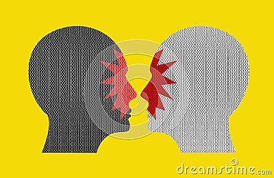 Culture War, Ethnic Equality and racism concept. Human heads face to face. Social Issue Conceptual illustration Cartoon Illustration