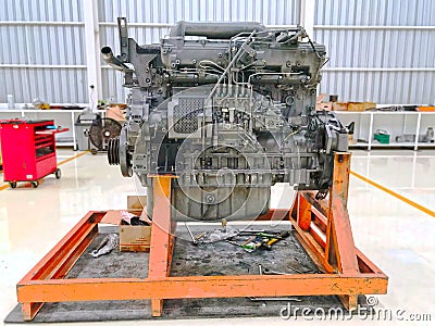 Cummins Engine Assembly Progress 1 Stock Photo