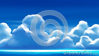 Cumulonimbus clouds on the bright blue sky Vector Illustration