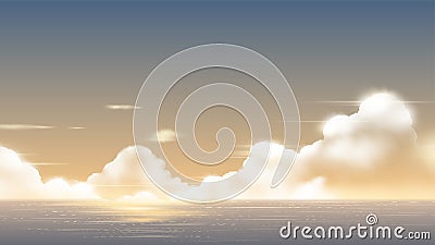 Cumulonimbus clouds at the horizon of the ocean during the evening Cartoon Illustration