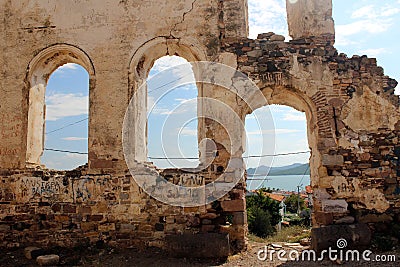 Cunda island church ruins Stock Photo