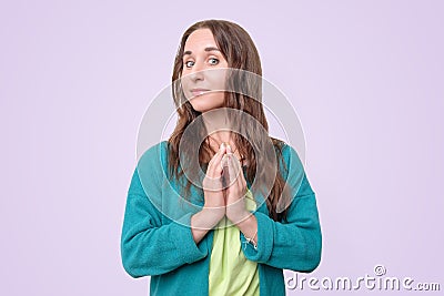 Cunning woman w looking aside indenting to realize tricky plan. Stock Photo