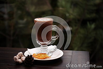 Cup of aromatic cacao on table Stock Photo