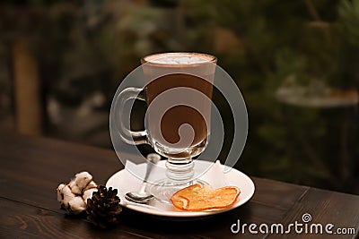 Cup of aromatic cacao on table Stock Photo