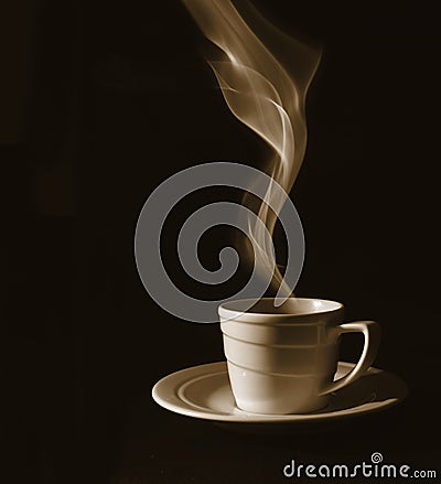 Cup black coffee, steam Stock Photo