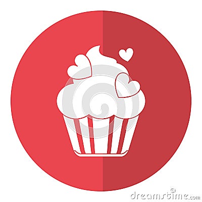 Cup cake love hearts shadow Vector Illustration