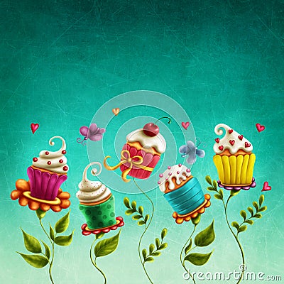 Cup cakes flowers Stock Photo