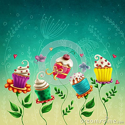 Cup cakes flowers Stock Photo