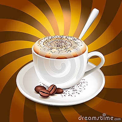 Cup of cappuccino over rays Vector Illustration